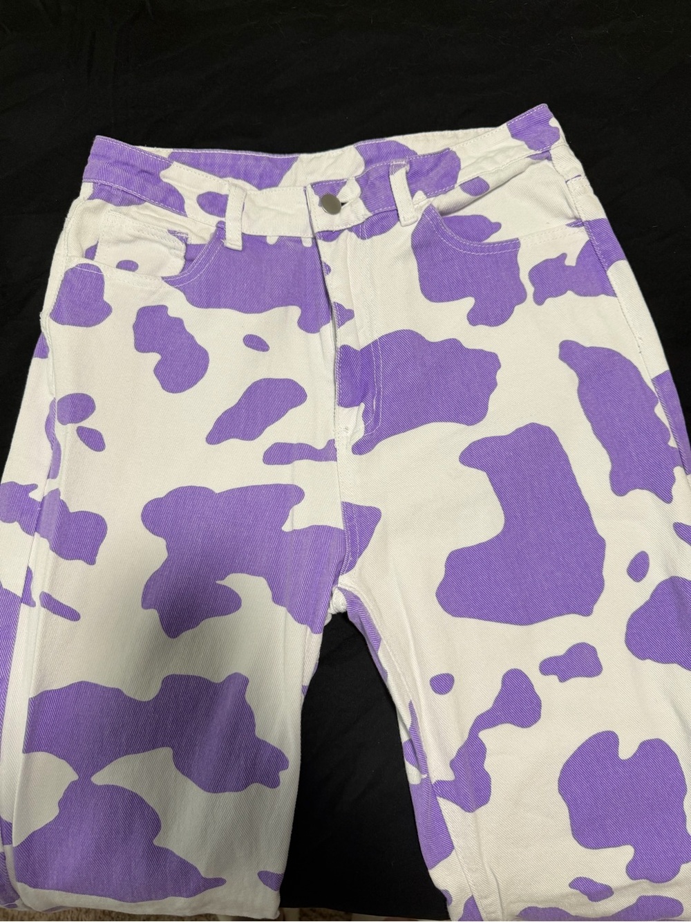 SHEIN White & Purple Wide Leg Pants - Cow Print